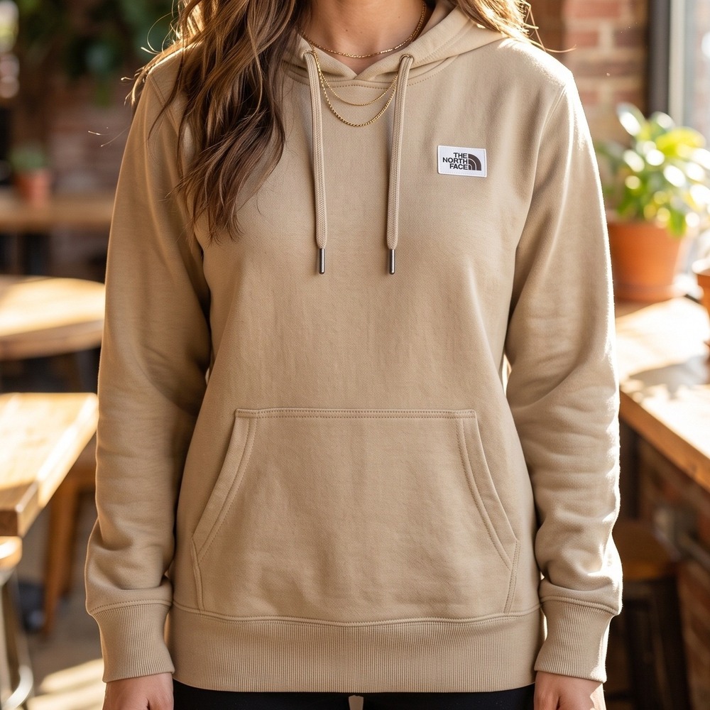 The North‎ Face Womens Tan Heritage Patch Pullover Hoodie Beige Sweatshirt L